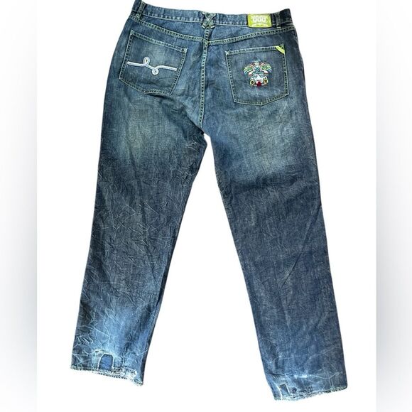 LRG Jeans Size 40 Baggy Hip Hop Streetwear Retro Denim Beaded Embroidered - Picture 4 of 14